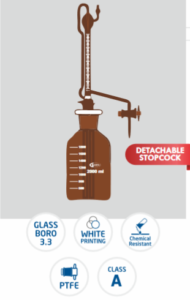 Burette, Automatic, Amber, Zero with PTFE stopcock